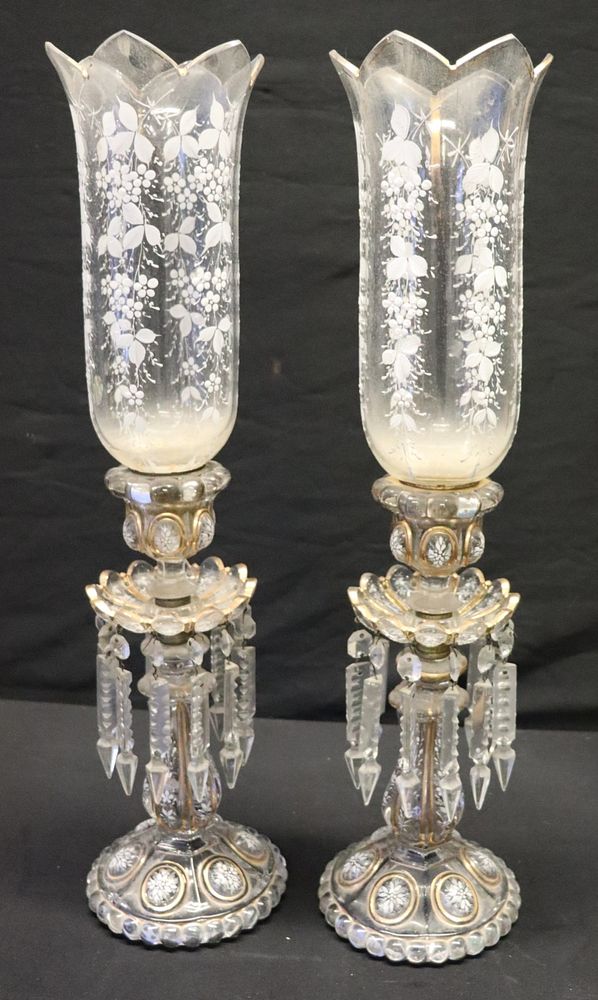 Appraisal: Pair Of Antique Enameled Glass Lusters From a New Rochelle