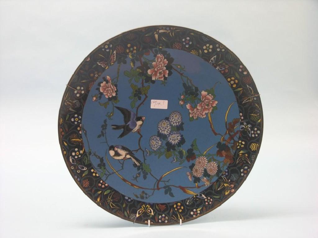 Appraisal: A large late th century Japanese cloisonne wall plate enamelled