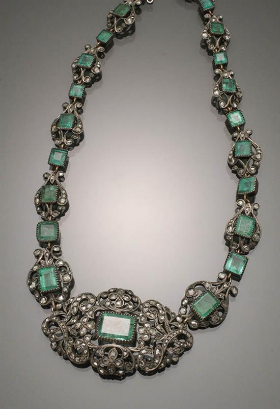 Appraisal: Victorian Choker Length Yellow-Gold Silver-Topped Emerald and Diamond Necklace Last