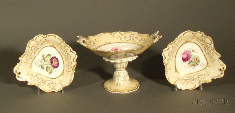 Appraisal: Three Rockingham-type Porcelain Dessert Dishes England th century each with