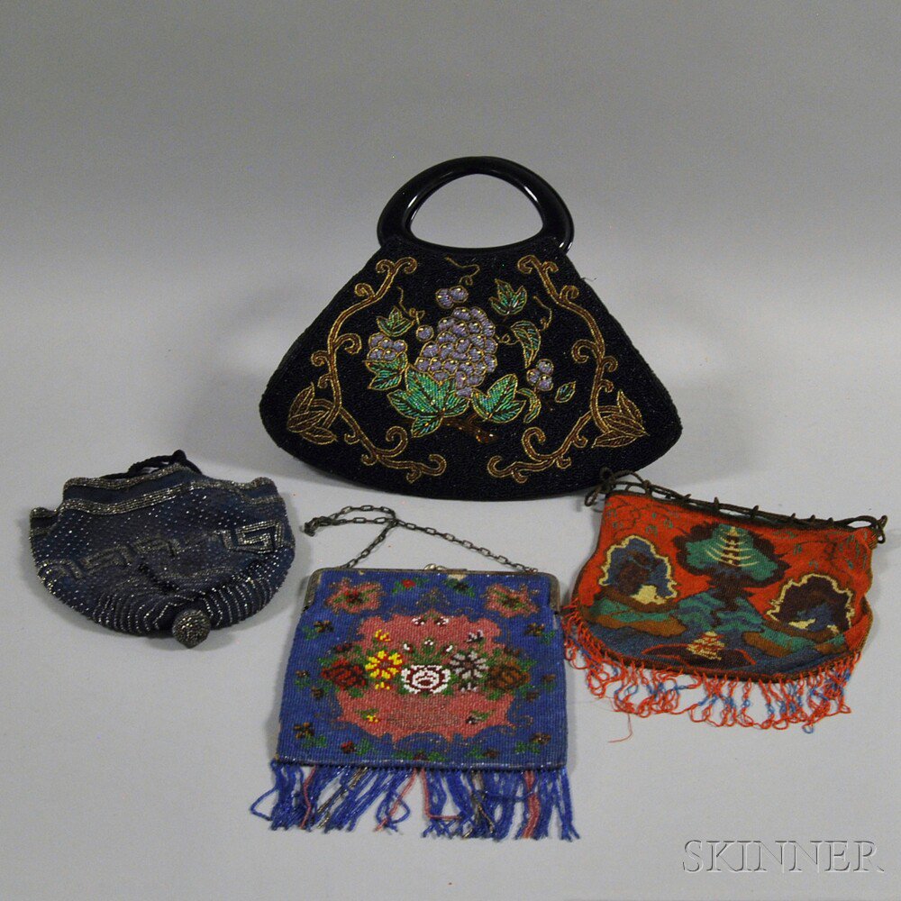 Appraisal: Four Beaded Bags two early th century reticules a navy