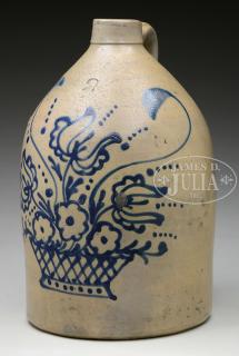 Appraisal: FINE AND RARE TWO GALLON SALT-GLAZE JUG WITH BLUE DECORATION