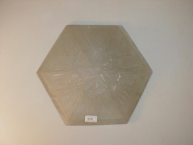 Appraisal: A hexagonal frosted glass plaffonier with sun ray and floral