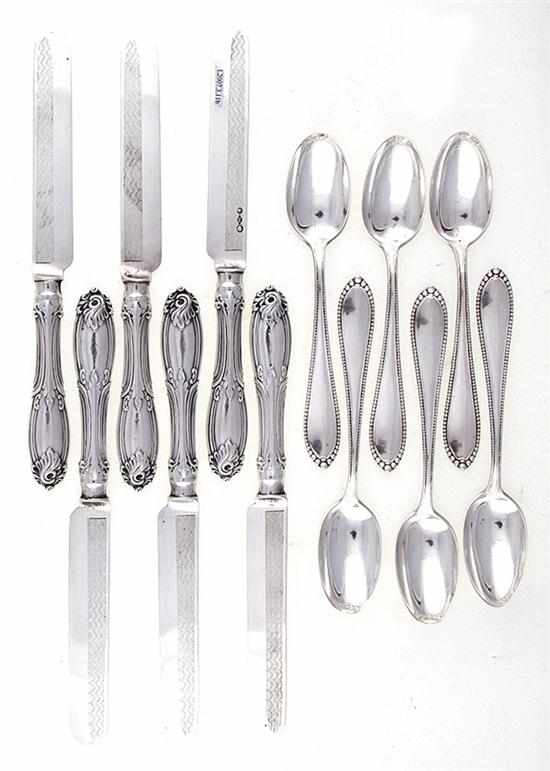 Appraisal: Gorham and Albert Coles silver knives and teaspoons Albert Coles