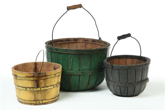 Appraisal: TWO PAINTED BASKETS AND ONE PAINTED BUCKET American late th-early