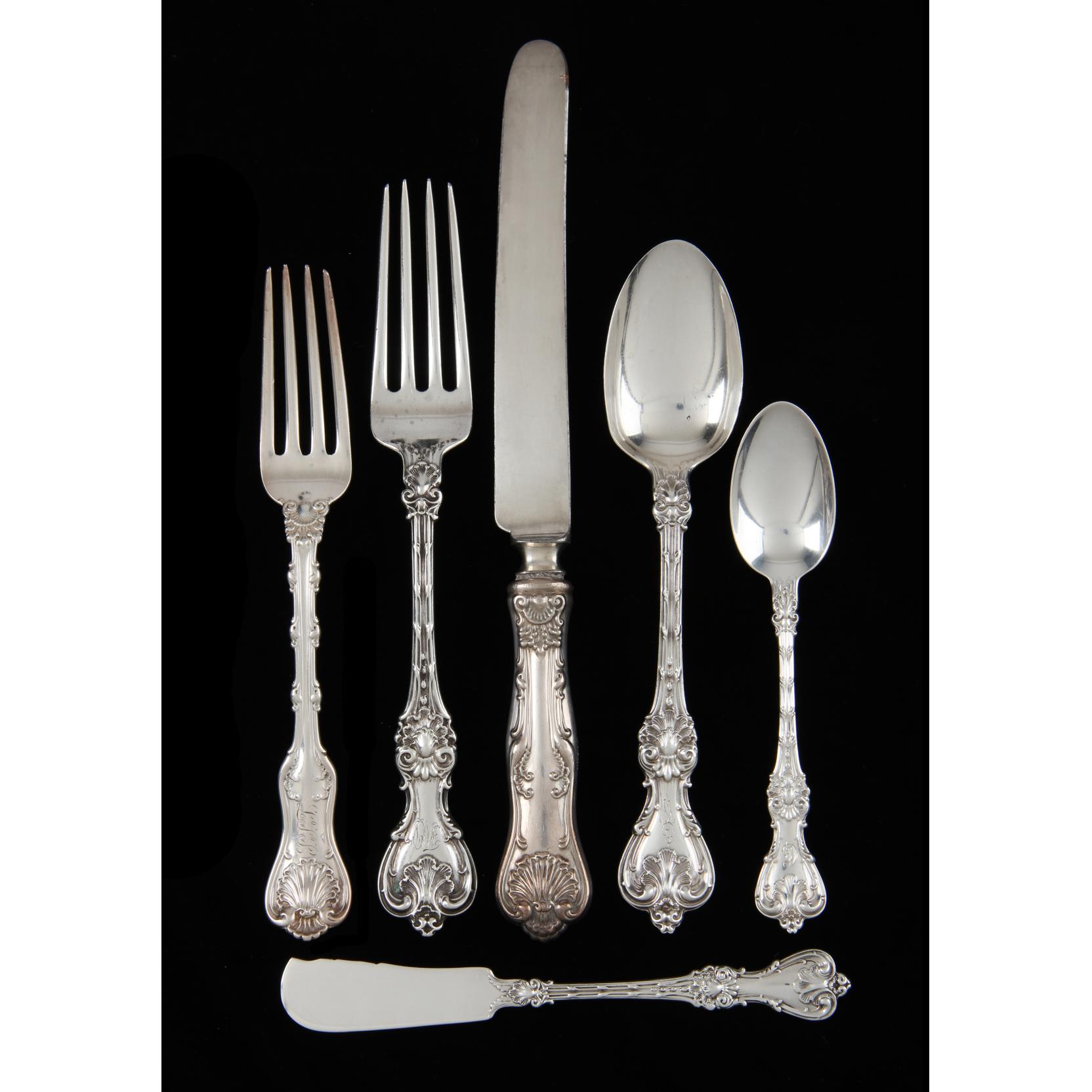 Appraisal: Whiting King Edward Sterling Silver Flatware Service pieces including knives