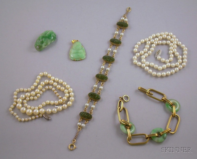 Appraisal: Two Single-strand Pearl Necklaces and a Small Group of Gold