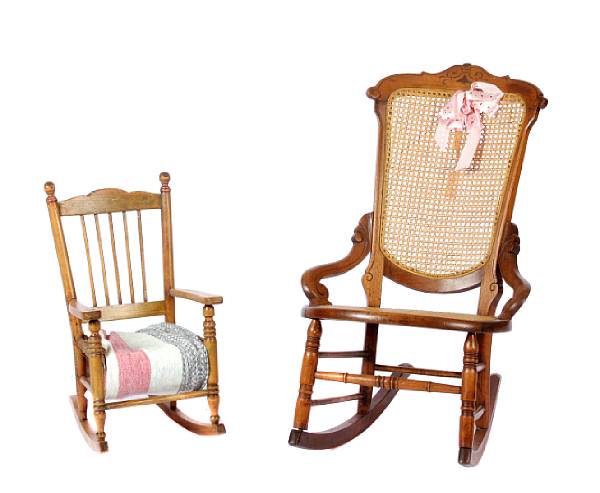 Appraisal: An Eastlake style rocking chair together with a child's rocking