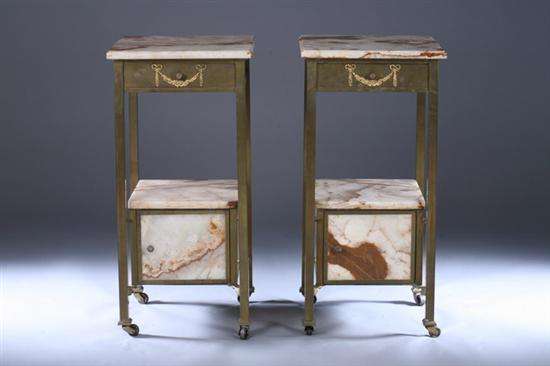 Appraisal: PAIR FRENCH MARBLE-TOP BRASS STANDS late th-early th century Brown