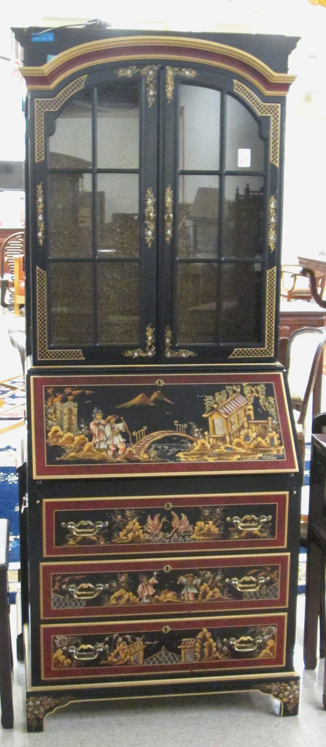 Appraisal: CHINESE CHIPPENDALE STYLE SECRETARY BOOKCASE Maddox Furniture Co Jamestown New