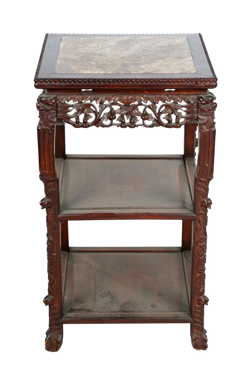 Appraisal: CHINESE MARBLE-TOP CARVED WOOD STANDwith pierced apron Provenance The Estate