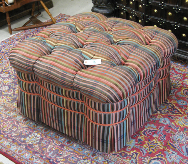 Appraisal: LARGE CONTEMPORARY OTTOMAN ON CASTERS of square form with buttoned