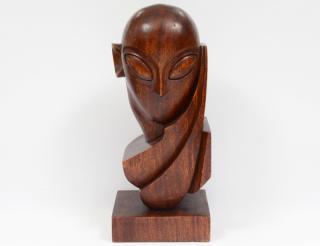 Appraisal: MID-CENTURY CARVED MAHOGANY HEAD OF A MAN Circa Height