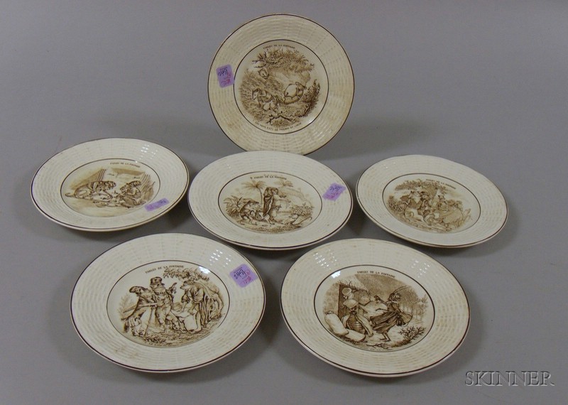 Appraisal: Set of Six Sarreguemines Transfer Fables of Fontaine Decorated Ceramic