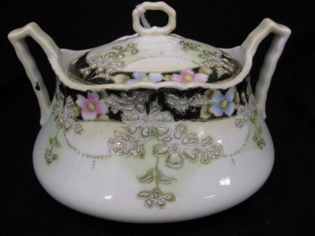 Appraisal: Nippon Handpainted Porcelain Biscuit Jar deco style floral x signed