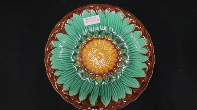 Appraisal: Majolica Pottery Compote with Sunflower pedestal base diameter