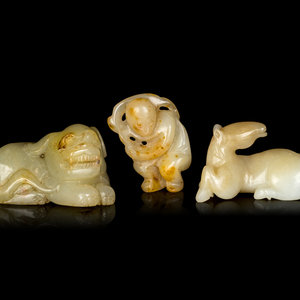 Appraisal: Three Chinese Jade Figures of Animals the first a monkey