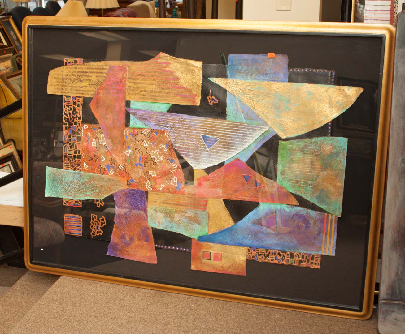 Appraisal: a Contemporary abstract mixed media artwork framed Undernumber a