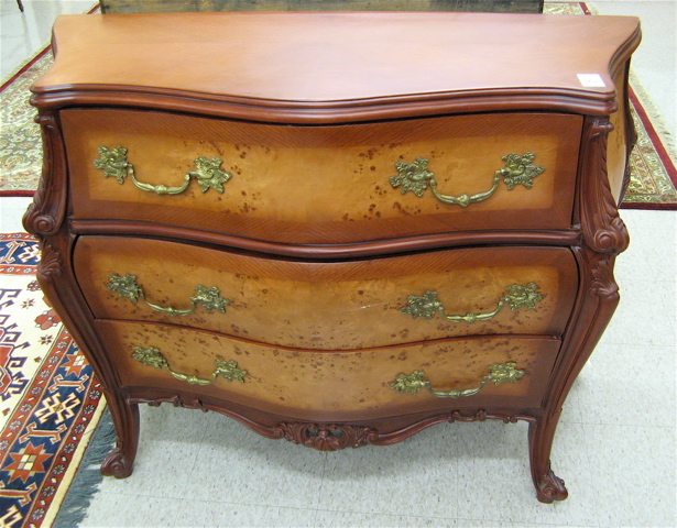 Appraisal: LOUIS XV STYLE BOMBE COMMODE of mahogany and burl maple