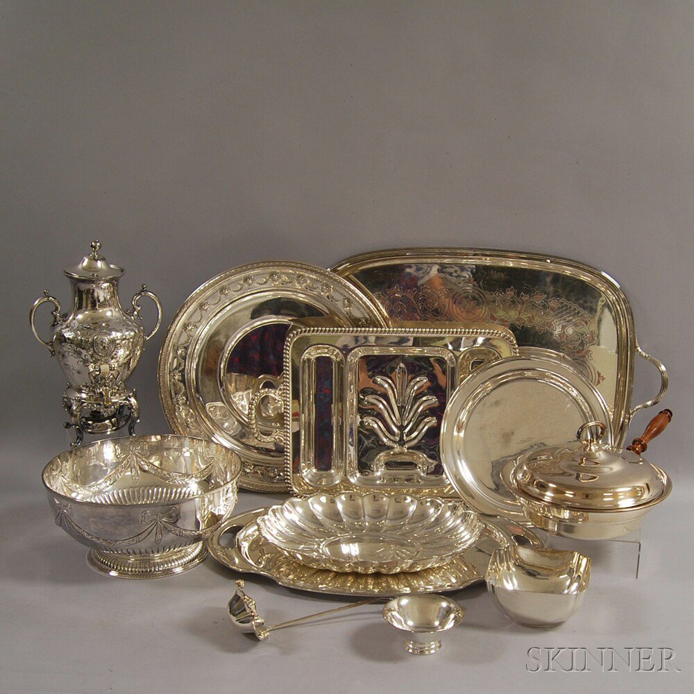 Appraisal: Group of Silver-plated Tableware including a hot water pot a