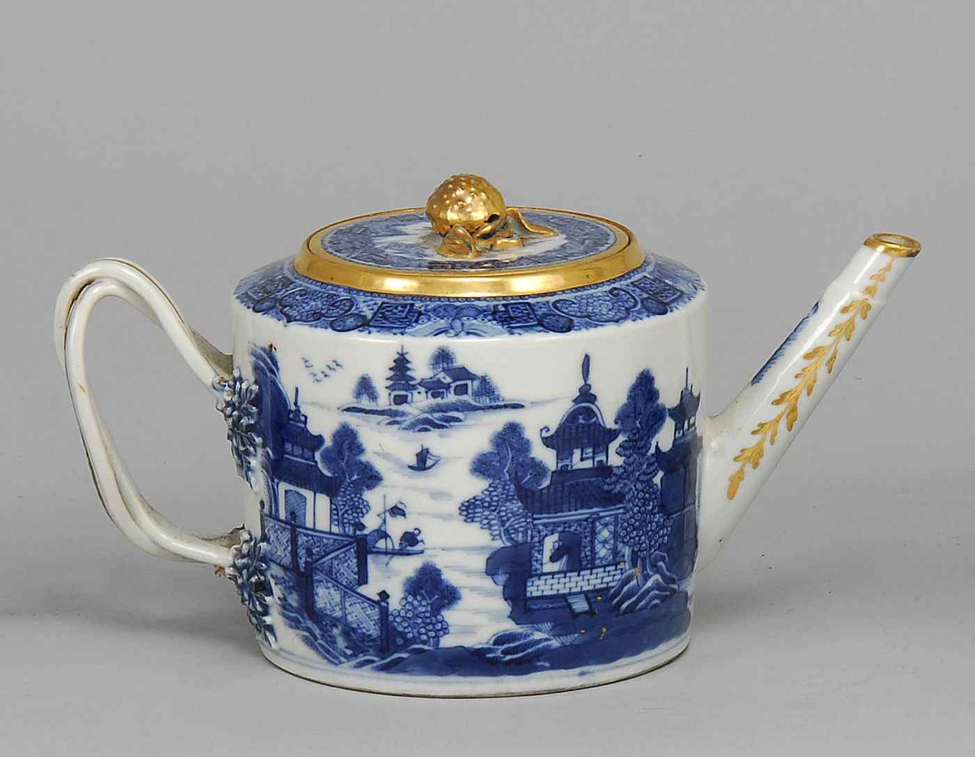 Appraisal: ANTIQUE CHINESE EXPORT CANTON PORCELAIN TEAPOTEarly th CenturyWith blue and