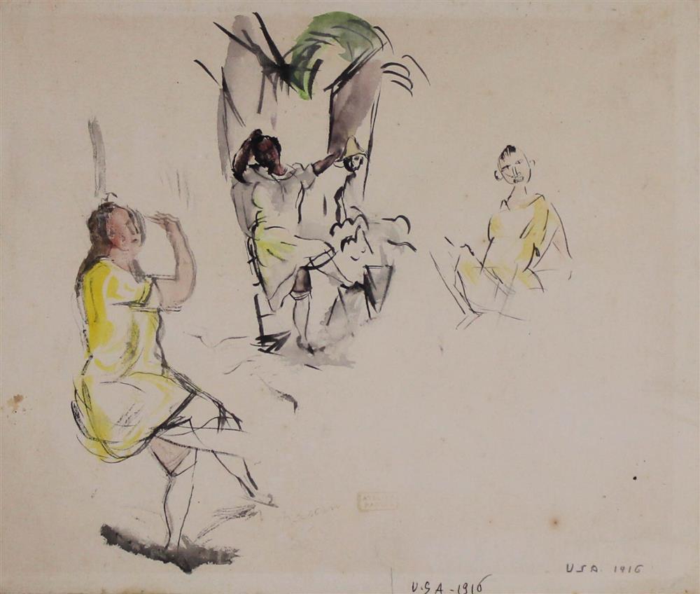 Appraisal: JULES PASCIN FRENCH - THREE FIGURES Graphite and watercolor on