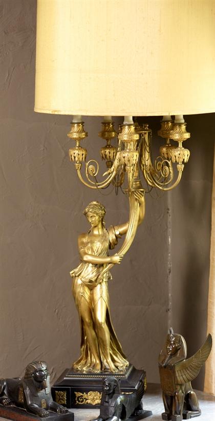 Appraisal: Pair of Napoleon III gilt bronze figural six light candelabrathird