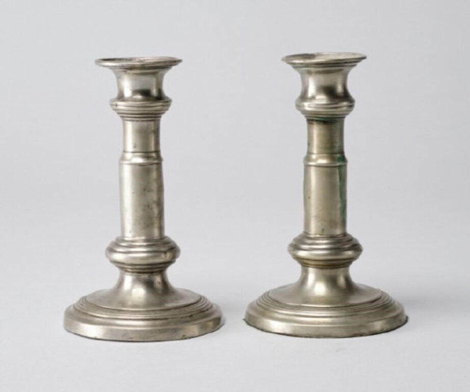 Appraisal: A pair of antique pewter candlesticks the faux telescopic form