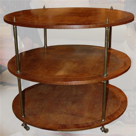 Appraisal: Edwardian Style Brass and Burl Wood Three-Tier Side Table Estimate