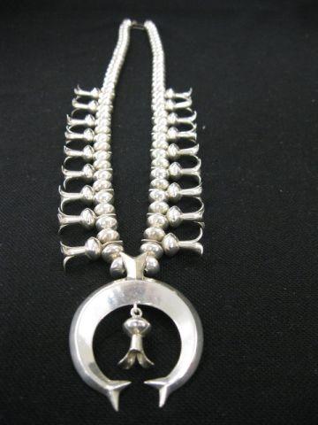 Appraisal: Indian Sterling Silver Squash Blossom Necklace horseshoe Nasja pendant excellent