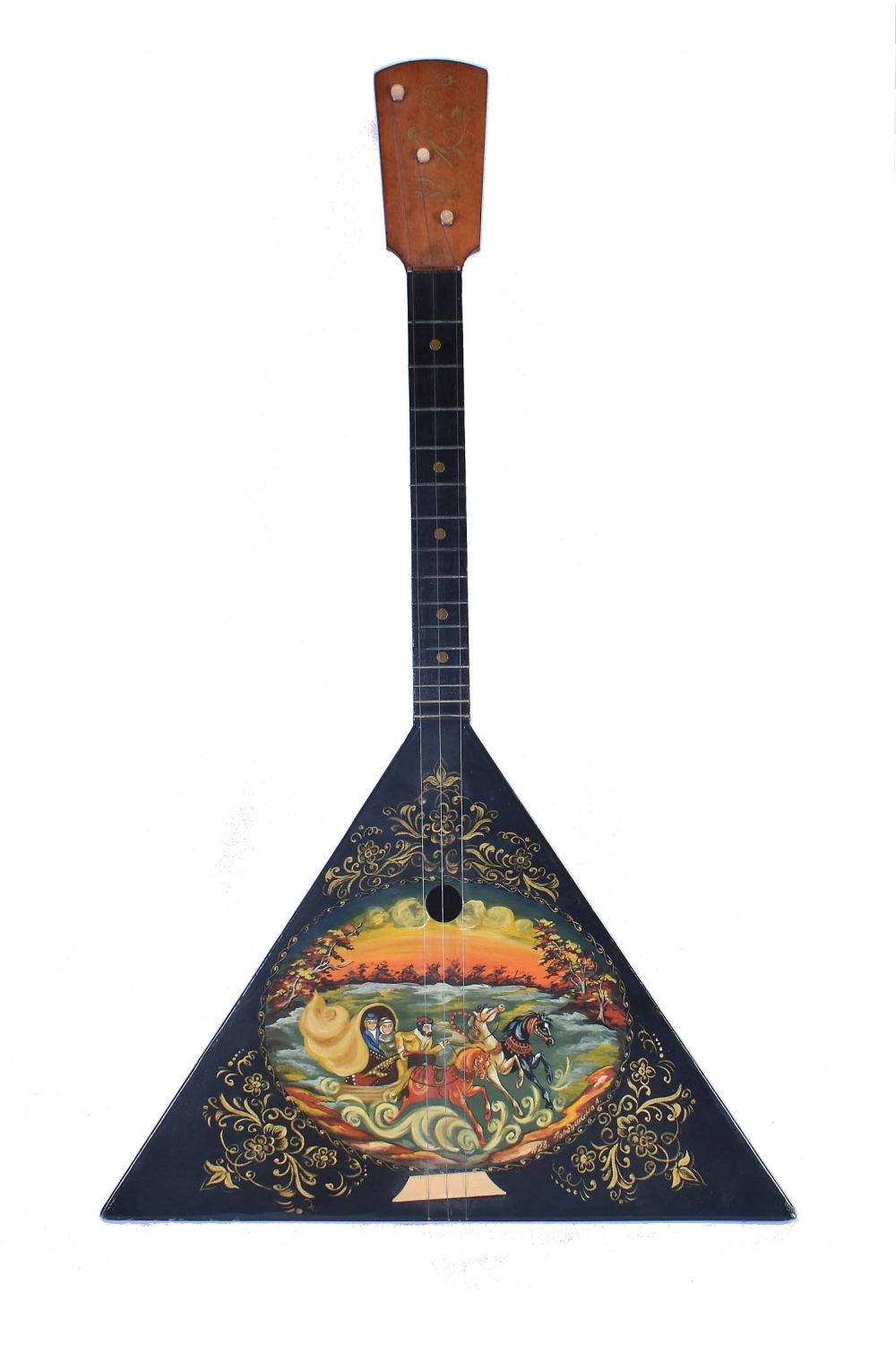 Appraisal: RUSSIAN BLACK LACQUER VINTAGE BALALAIKADated or inscribed no and painted