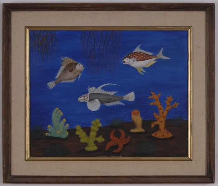 Appraisal: LAWRENCE LEBDUSKA - AQUARIUM LIFE Oil on canvas x in