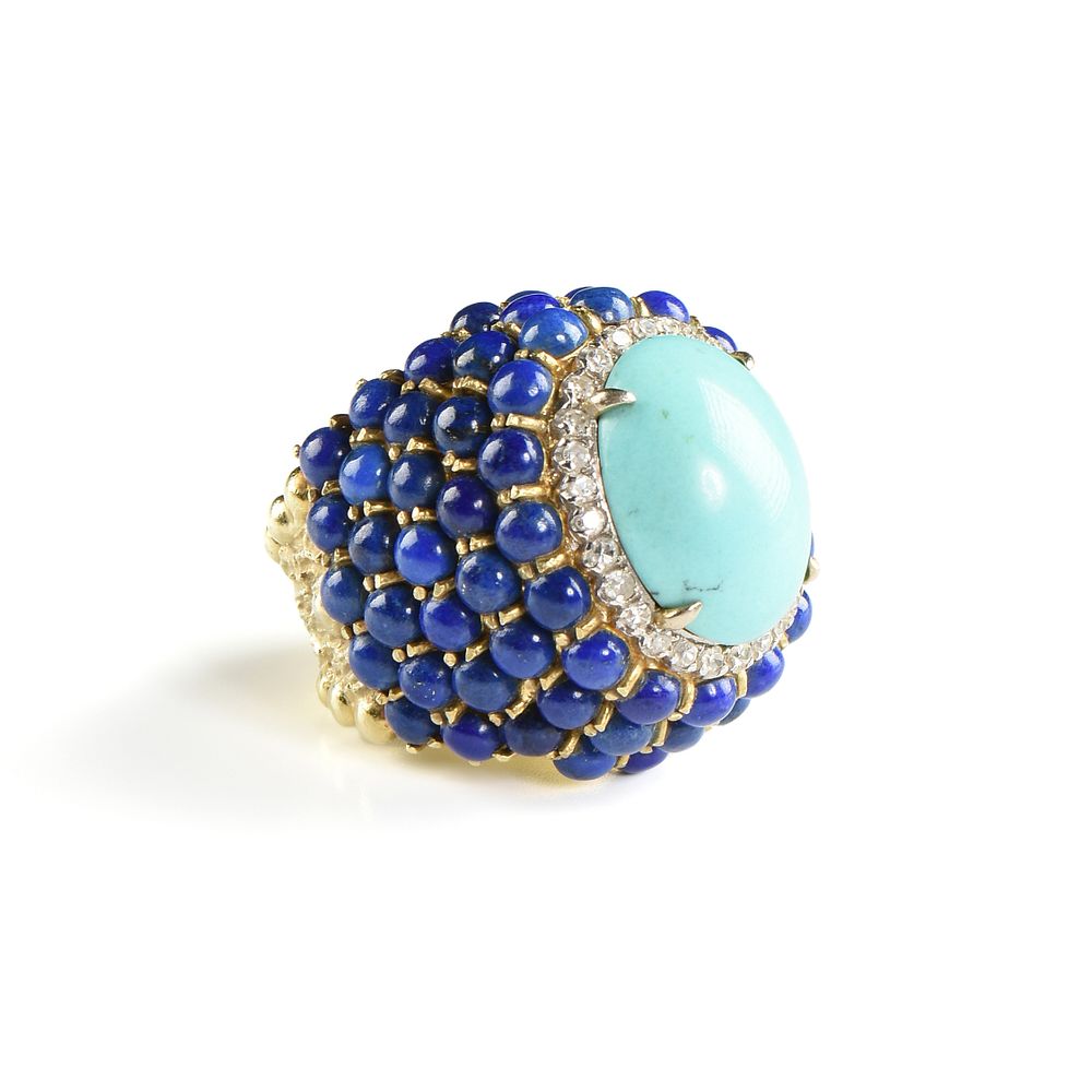 Appraisal: A PERSIAN TURQUOISE DIAMOND AND LAPIS LAZULI K YELLOW GOLD