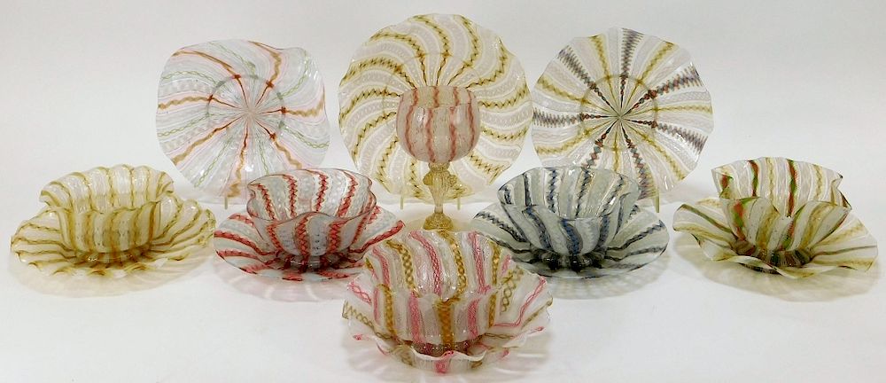 Appraisal: Italian Venetian Latticino Art Glass Tableware Italy th Century Includes