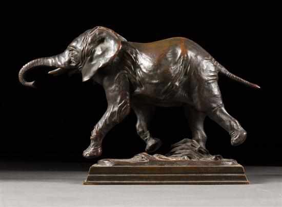 Appraisal: Alfred Barye - ''Elephant Courant '' bronze brown patina modeled