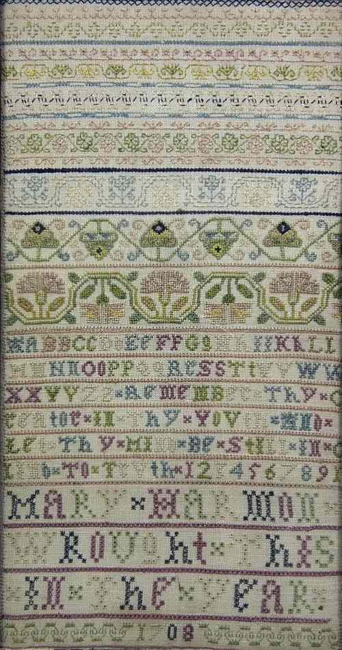 Appraisal: A good Queen Anne needlework ''Band'' sampler - ''Mary Harmon