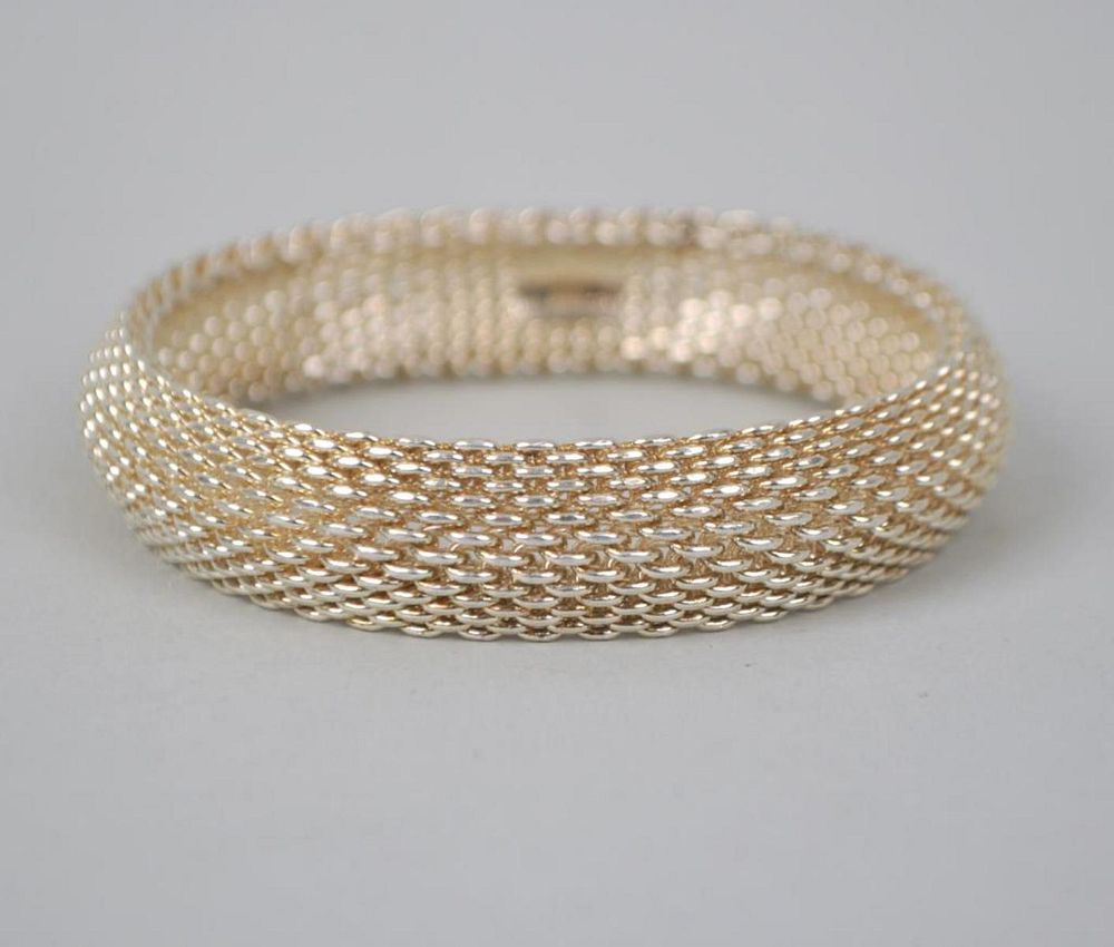 Appraisal: Tiffany Co Sterling Silver Mesh Bracelet wide outer diameter Weight