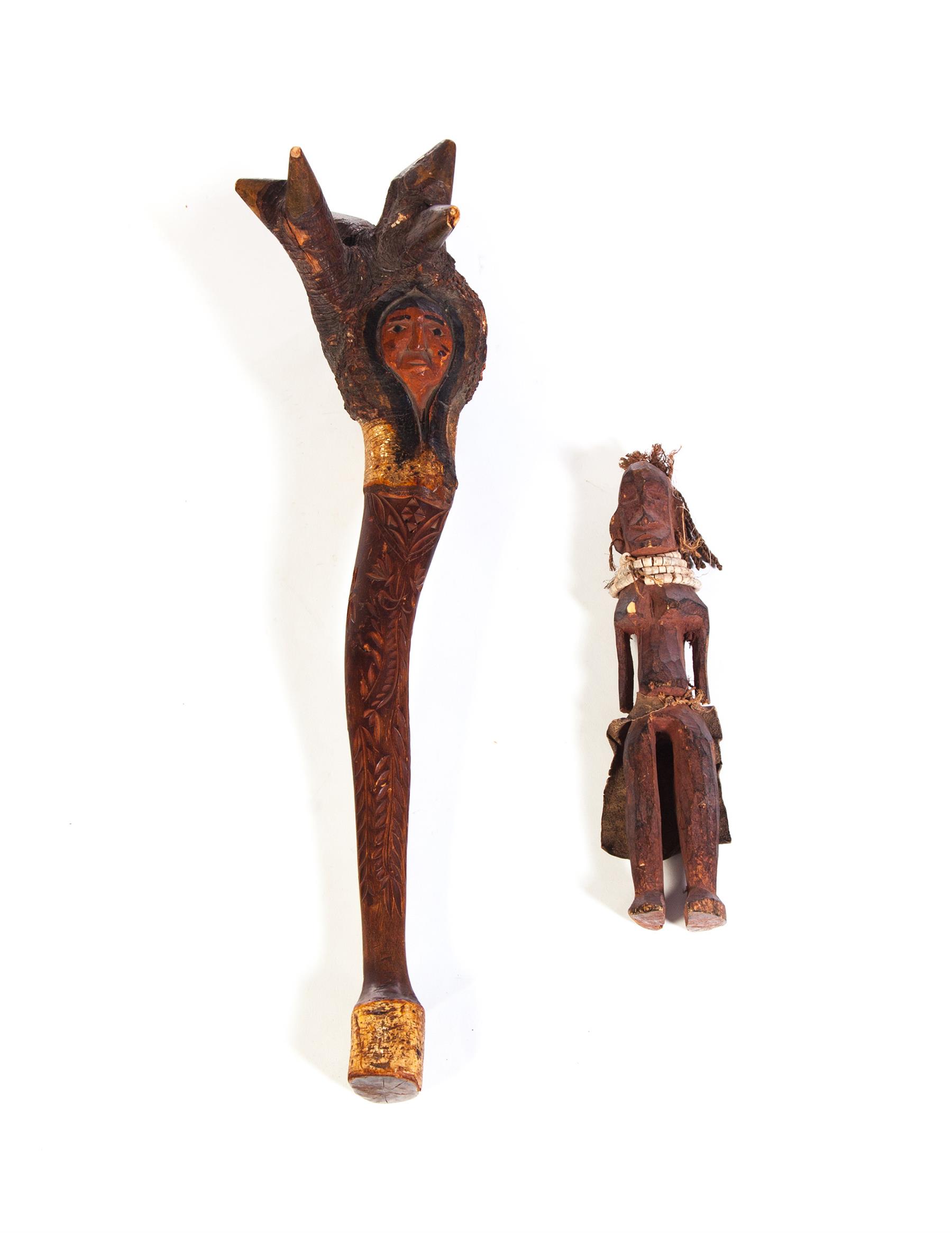 Appraisal: FOLK ART CLUB AND FIGURE Twentieth century Birch root club