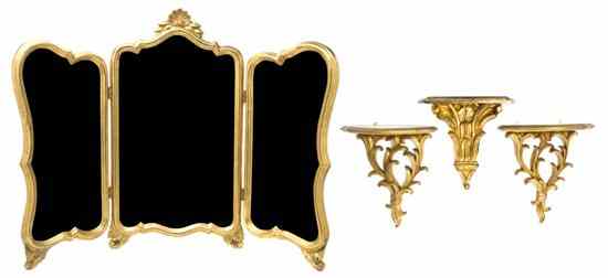 Appraisal: A Collection of Giltwood Articles comprising a three panel table