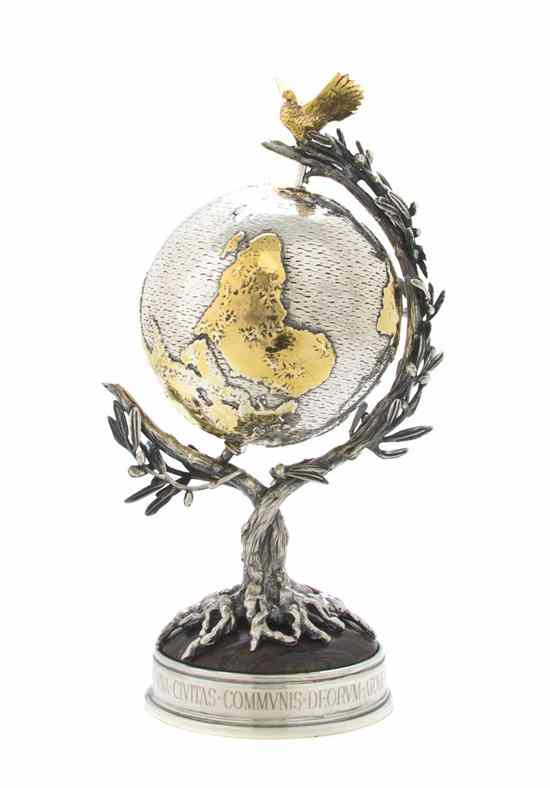 Appraisal: An Italian Silver and Gilt Silver Desk Globe Buccellati titled