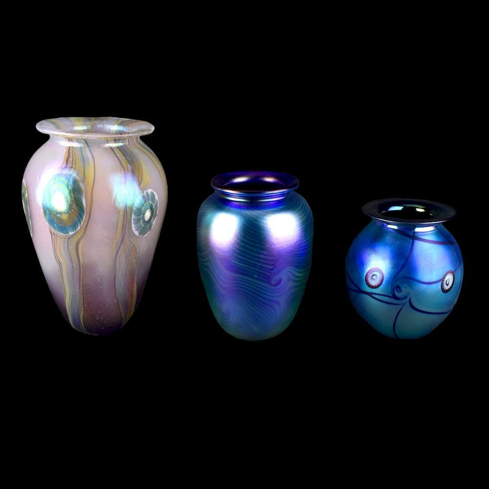 Appraisal: Three Robert Eickholt Art Glass Vases Three Robert Eickholt Art