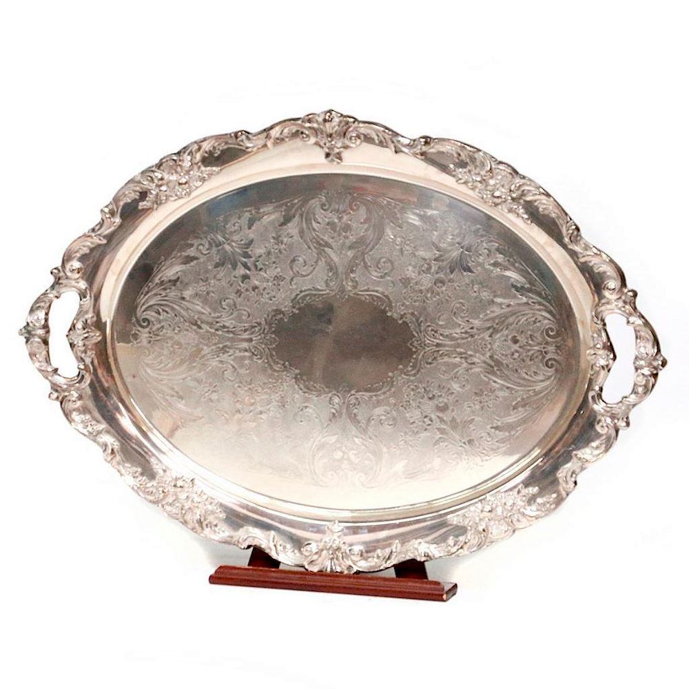 Appraisal: A silver plate tray An oversized silver plate tray measuring