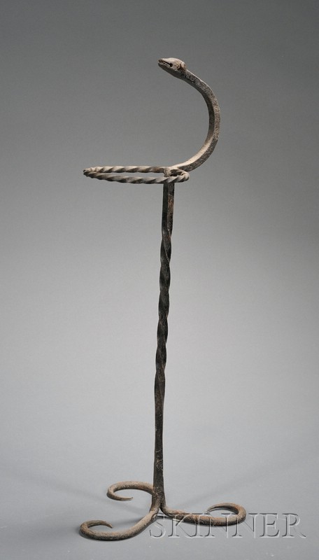 Appraisal: Wrought Iron Cane Holder with Lamb's Head Finial America th