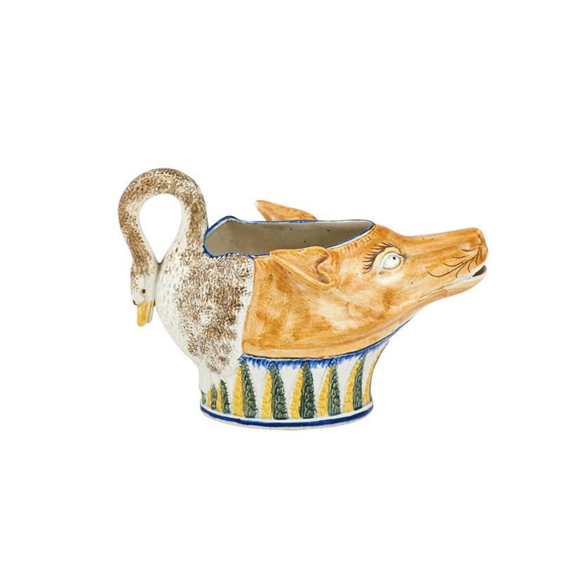 Appraisal: STAFFORDSHIRE FOX AND GOOSE SAUCEBOAT Glazed earthenware rare form attributed