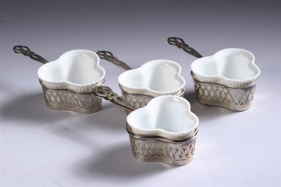 Appraisal: TWELVE STERLING SILVER POT-DE-CR ME FRAMES WITH PORCELAIN LINERS Trefoil