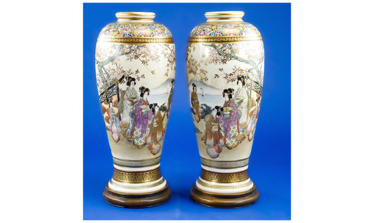 Appraisal: Pair of Nineteenth Century Satsuma Vases Meiji Period Both signed