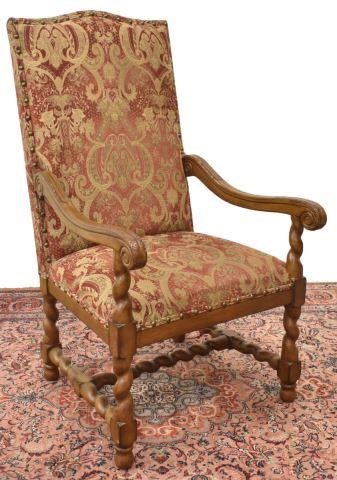 Appraisal: Louis XIII style highback armchair late th c frame in