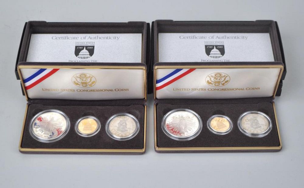 Appraisal: Two US Congressional Gold Silver Proof Sets each three coin