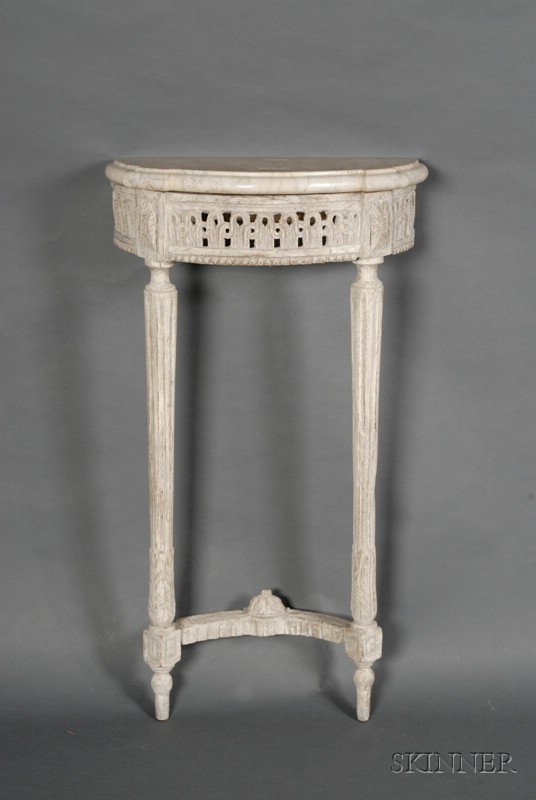 Appraisal: Louis XVI Cream Painted and White Marble-top Beechwood Petite Console