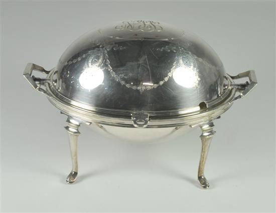 Appraisal: Irish Silverplate Roll-Top Entre Dish Marked Weir Sons Dublin Belfast